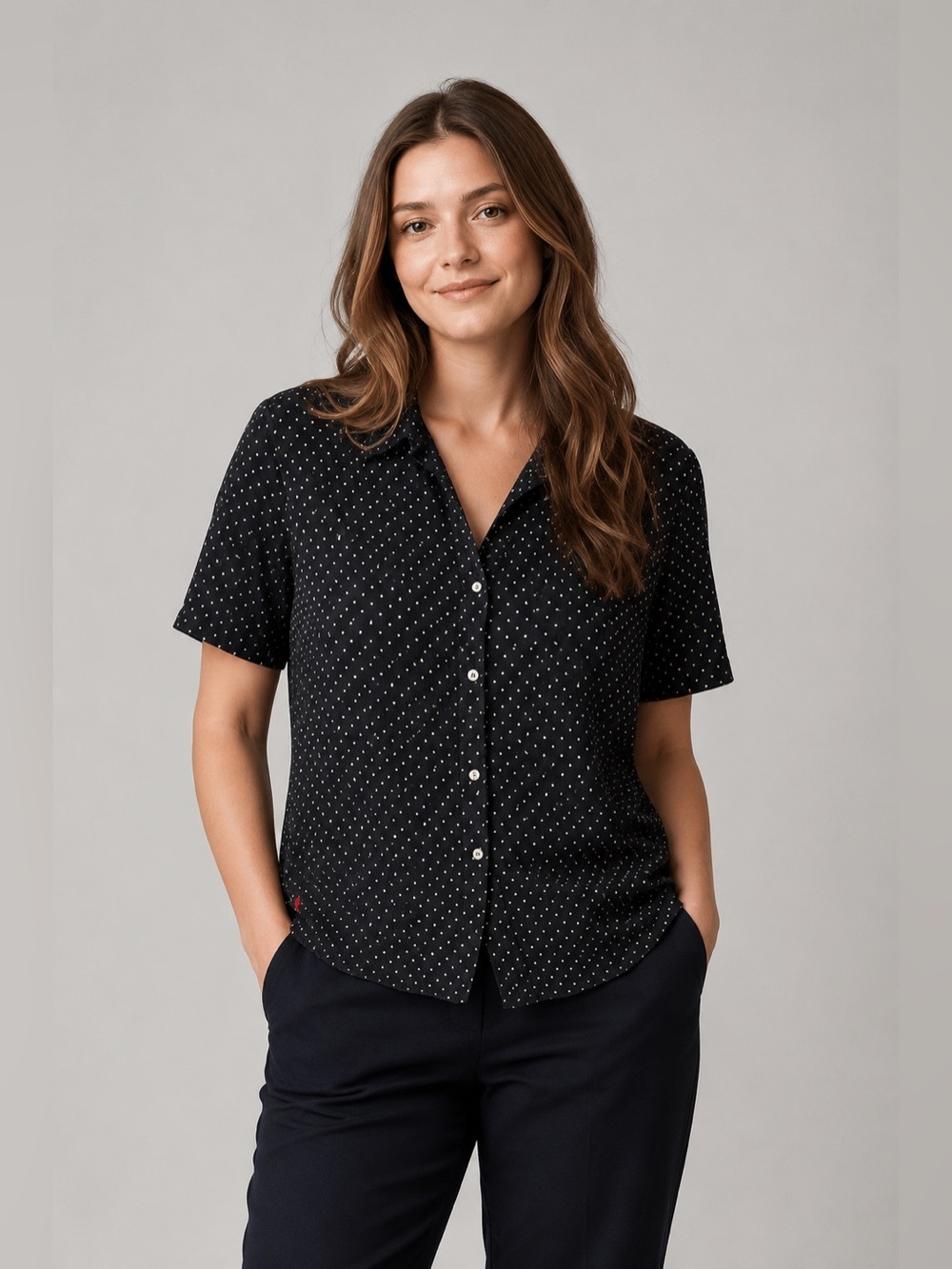 Ralph Lauren Golf Black & White Polka Dot Button Down Shirt Size M